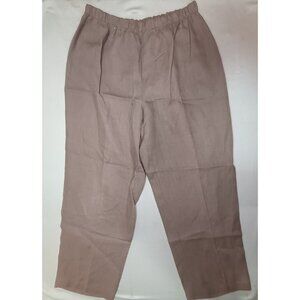 Eva Tralala Womens High Rise Straight Leg Linen Cropped Pants Brown Pull-On